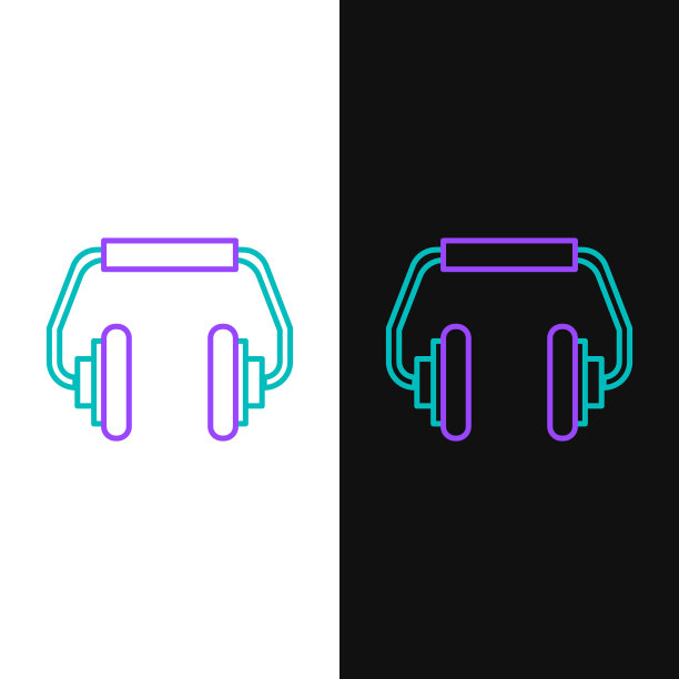 线耳机图标孤立在白色和黑色背景。耳机。概念听音乐，服务，沟通和运营商。色彩斑斓的轮廓的概念。向量图片下载