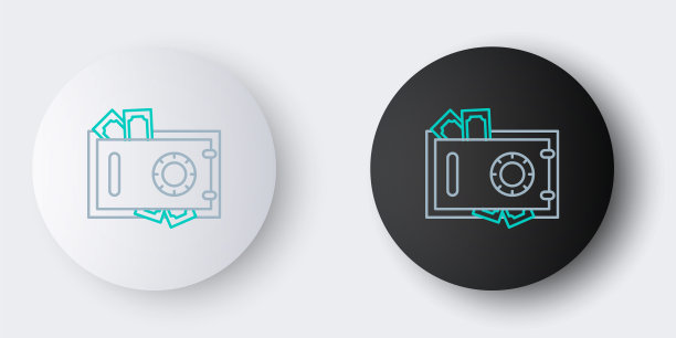 线安全和金钱图标孤立在灰色背景上。这扇门用密码锁锁住了银行保险库。可靠的数据保护。色彩斑斓的轮廓的概念。向量图片下载