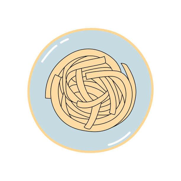 在盘子里的意大利宽面条。矢量画素描。传统的意大利食物插图。手绘图片图片下载