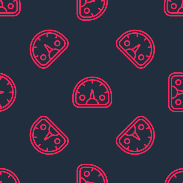 红线速度计图标孤立无缝模式上的黑色背景。向量图片下载