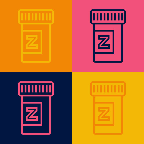 波普艺术线安眠药图标孤立的颜色背景。向量图片下载