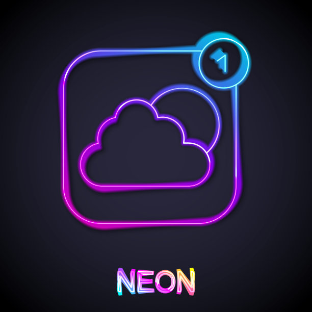 发光霓虹灯线天气预报应用程序图标孤立在黑色背景。向量图片下载
