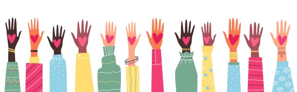 多元多民族志愿者举手示意，矢量图孤立。图片下载