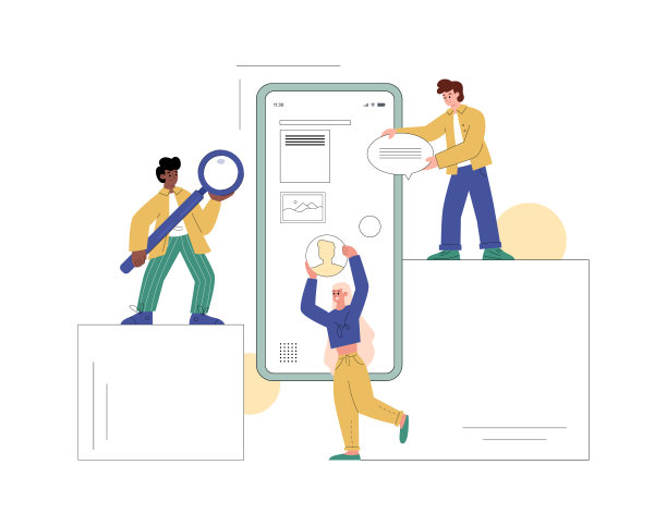 UI和网页设计师工作在移动应用，矢量插图孤立。图片下载