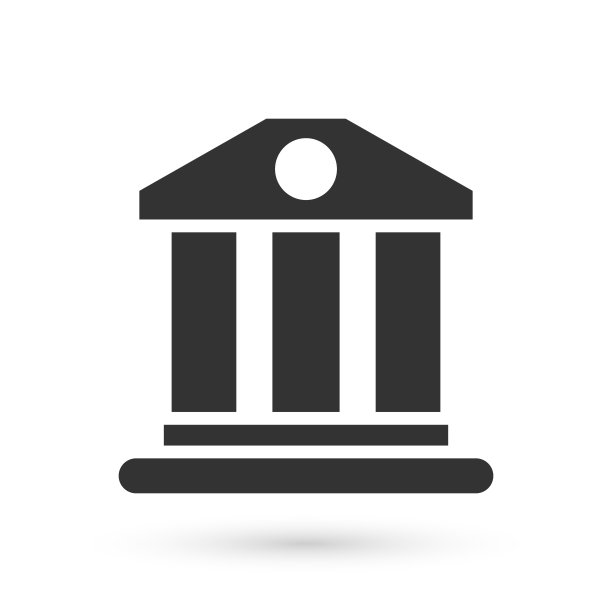 灰色银行建筑图标孤立在白色背景上。向量图片下载