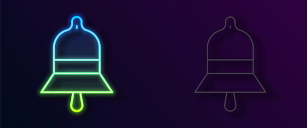 霓虹灯线火车站钟图标孤立在黑色背景上。向量图片下载