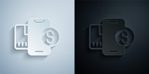 剪纸智能手机与美元符号图标孤立在灰色和黑色背景。网上购物的概念。金融手机图标。在线支付。纸艺术风格。向量图片下载