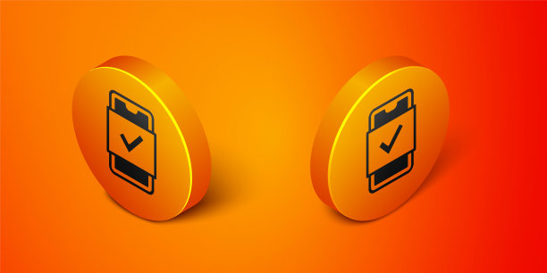 手机购物图标孤立在橙色背景上。网上购物的象征。超市篮的象征。橙色圆按钮。向量图片下载