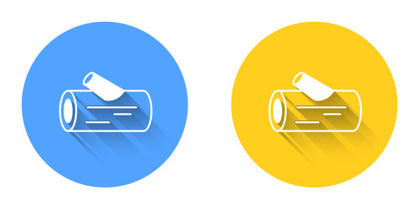 白色木制原木图标孤立与长阴影背景。堆柴火。圆按钮。向量图片下载