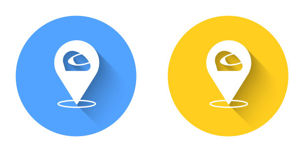 白色赛车头盔图标孤立与长阴影背景。极限运动。运动设备。圆按钮。向量图片下载