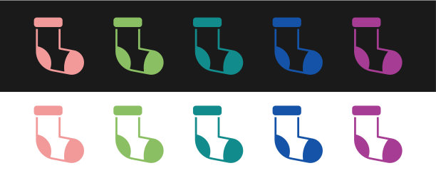 设置圣诞节袜子图标孤立在黑白背景。圣诞快乐，恭贺新禧。向量图片下载