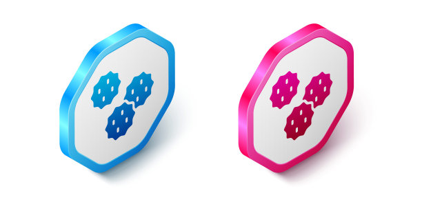 等距饼干或饼干与巧克力图标孤立在白色背景。六角按钮。向量图片下载