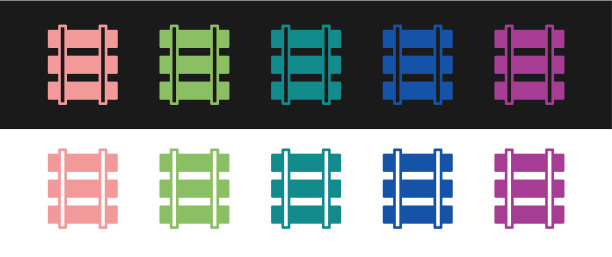 设置铁路，铁路轨道图标孤立在黑白背景上。向量图片下载