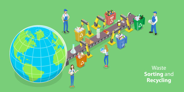 废物分类与回收的三维等距平面矢量概念图图片下载