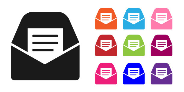 黑色邮件和电子邮件图标孤立在白色背景。电子邮件信封标志。邮件标志。设置图标丰富多彩。向量图片下载