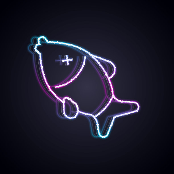 发光霓虹灯线死鱼图标孤立在黑色背景。向量图片下载