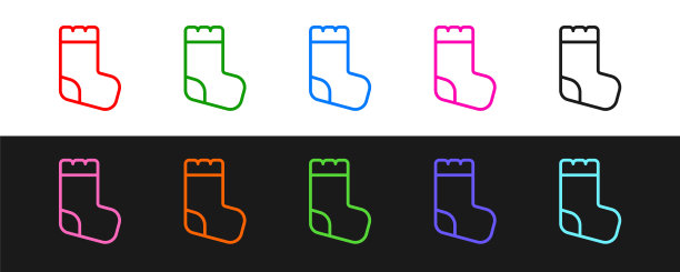 设置线婴儿袜子衣服图标孤立在黑白背景。向量图片下载