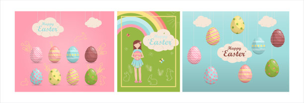 一套色彩鲜艳的复活节彩旗和彩蛋。矢量插图与一个快乐的复活节愿望。横幅出售。一个明信片，邀请，广告或横幅的模板。基督教节日。图片下载