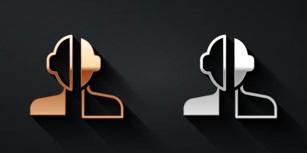 金和银双相情感障碍图标孤立在黑色背景。长长的阴影风格。向量图片下载