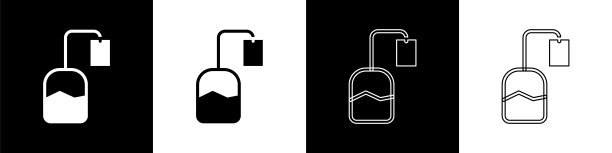 设置茶包图标孤立在黑白背景上。向量图片下载