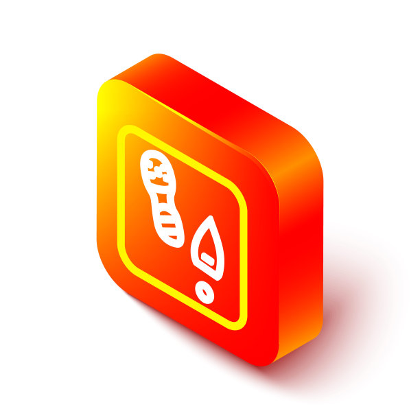 等距线人的脚印鞋图标孤立在白色背景。鞋鞋底。橙色平方按钮。向量图片下载