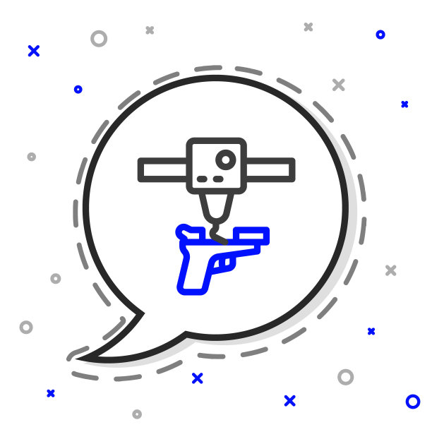 行3D打印机枪图标孤立在白色背景上。3 d打印技术。色彩斑斓的轮廓的概念。向量图片下载