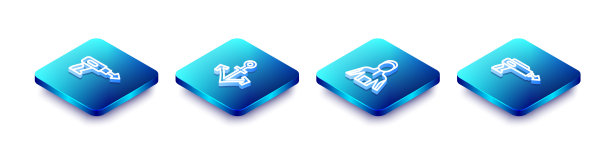 设置等距线鱼叉，锚，潜水服和图标。向量图片下载