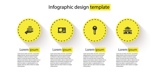 集摩天楼，网上房产，房子钥匙和。业务信息模板。向量图片下载
