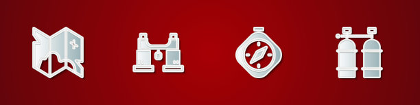 设置海盗藏宝图，望远镜，指南针和水龙图标。向量图片下载