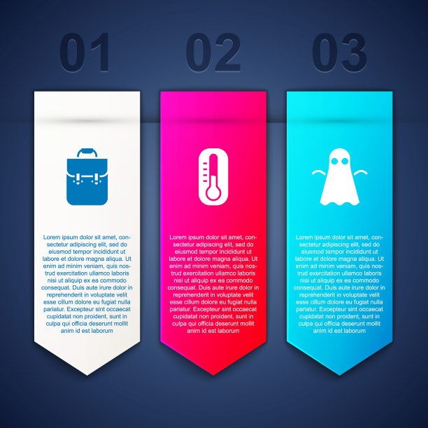 设置书包，温度计和幽灵。业务信息模板。向量图片下载