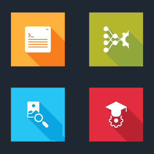 设置Web开发人员编程代码，神经网络，照片修饰和毕业帽图标。向量图片下载