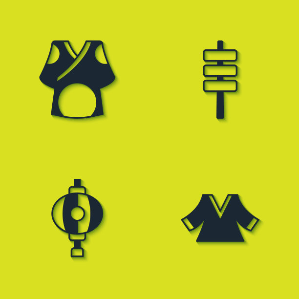 设置和服、韩式灯笼和食物的图标。向量图片下载