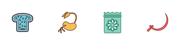 设置面包吐司，发芽，装满植物种子和镰刀图标。向量图片下载