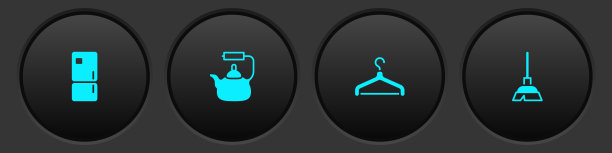 设置冰箱，水壶与把手，衣架衣柜和手柄扫帚图标。向量图片下载