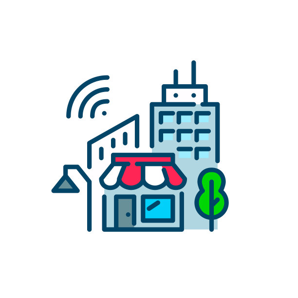 智慧城市多彩图标。可持续的生活用品。像素完美，可编辑的描边图片下载