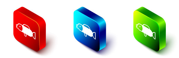 在白色上孤立的等距河豚鱼图标图片下载