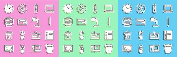 设置线垃圾桶办公文件夹铅笔图片下载