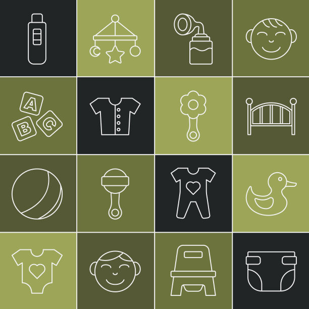 设置线婴儿尿布，橡胶鸭床，摇篮床图片下载