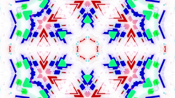 3 d渲染。抽象白人科幻背景。对称的几何图案，像曼陀罗与彩色镶嵌在哑光白色玻璃。图案像科幻素描。创意设计bg。图片下载