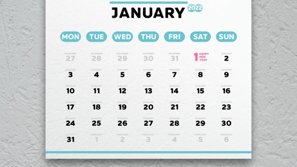 特写的美丽的一月页日历2022年与标记的新年日期图片下载