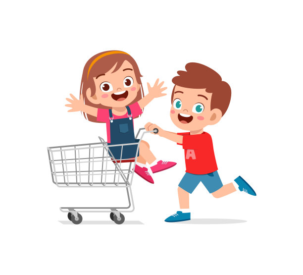 小孩坐电车，朋友推着车跑图片下载