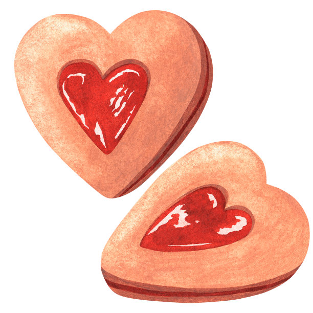 心形的果酱饼。水彩的插图。孤立在一个白色的背景。图片下载