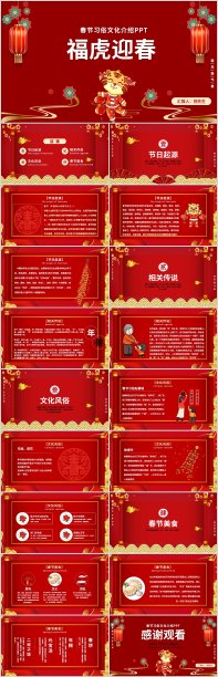 虎年春节习俗文化介绍PPT模板图片下载