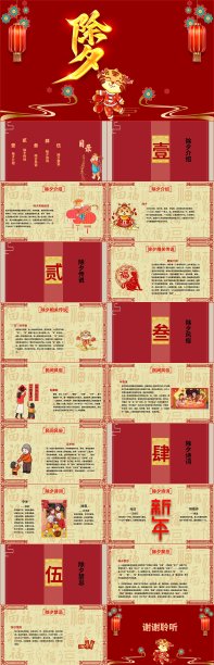 春节传统习俗除夕夜介绍PPT模板图片下载