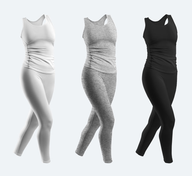 模拟白色，石南花，黑色t恤，打底裤，运动服3D渲染，孤立的背景，正面视图。集图片下载