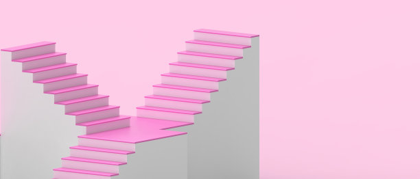 创意成功的阶梯。商业理念的胜利理念和目标在粉红色。复制空间，数字，横幅，网站-3d渲染图片下载