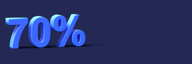 3d蓝色字70%的折扣与空白背景图片下载