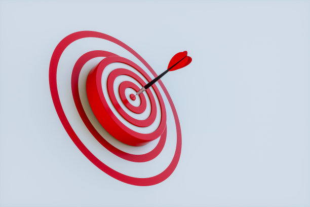 红色飞镖瞄准目标。成功的拍摄。3 d渲染。图片下载