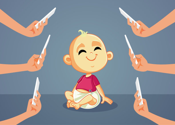 家庭拍摄许多可爱的小婴儿矢量卡通照片图片下载