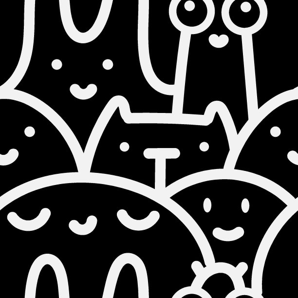 无缝图案与可爱的卡通生物在黑色背景。有趣的卡通动物印花。涂鸦怪物海报。图片下载